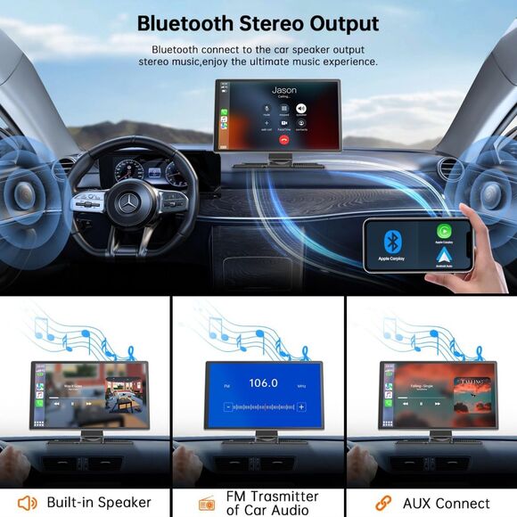 LAMTTO Portable Carplay Screen for Car,9-inch Wireless Carplay - Picture 7 of 8